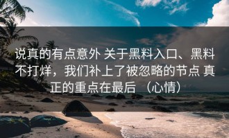 说真的有点意外 关于黑料入口、黑料不打烊，我们补上了被忽略的节点 真正的重点在最后 （心情）