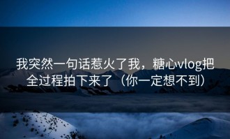 我突然一句话惹火了我，糖心vlog把全过程拍下来了（你一定想不到）