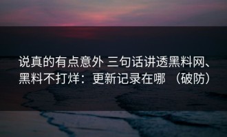 说真的有点意外 三句话讲透黑料网、黑料不打烊：更新记录在哪 （破防）