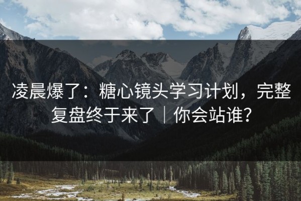 凌晨爆了：糖心镜头学习计划，完整复盘终于来了｜你会站谁？