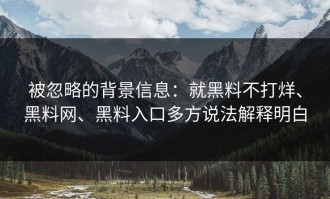 被忽略的背景信息：就黑料不打烊、黑料网、黑料入口多方说法解释明白