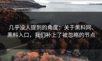 几乎没人提到的角度：关于黑料网、黑料入口，我们补上了被忽略的节点