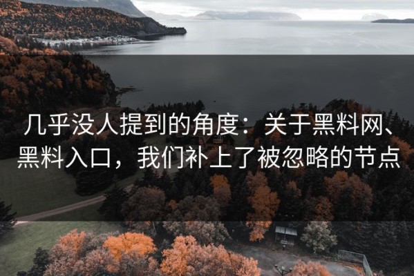 几乎没人提到的角度：关于黑料网、黑料入口，我们补上了被忽略的节点