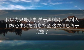我以为只是小事 关于黑料网、黑料入口核心事实把信息补全 这次信息终于完整了