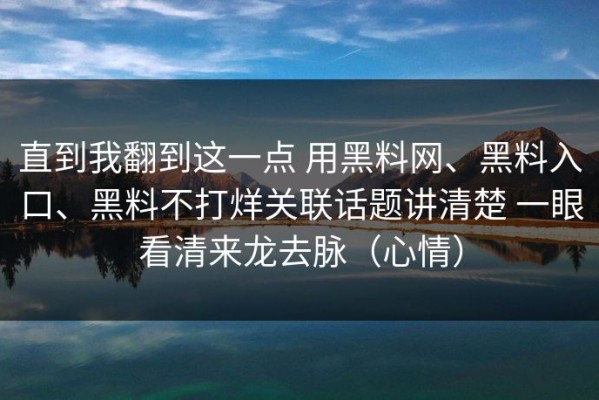 直到我翻到这一点 用黑料网、黑料入口、黑料不打烊关联话题讲清楚 一眼看清来龙去脉（心情）