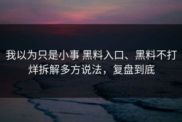 我以为只是小事 黑料入口、黑料不打烊拆解多方说法，复盘到底