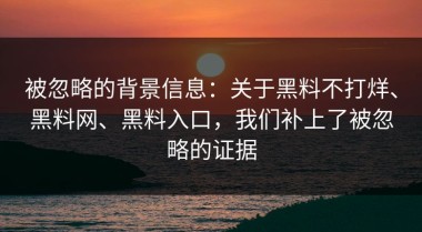 被忽略的背景信息：关于黑料不打烊、黑料网、黑料入口，我们补上了被忽略的证据