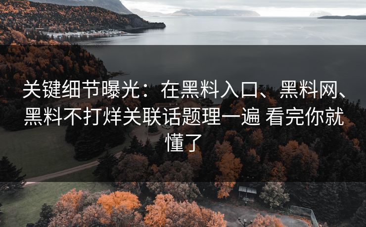 关键细节曝光：在黑料入口、黑料网、黑料不打烊关联话题理一遍 看完你就懂了