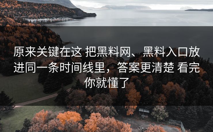 原来关键在这 把黑料网、黑料入口放进同一条时间线里，答案更清楚 看完你就懂了