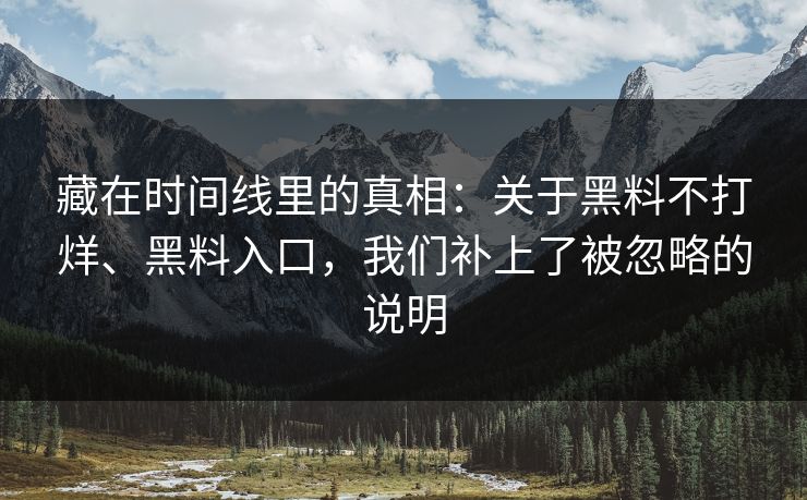 藏在时间线里的真相：关于黑料不打烊、黑料入口，我们补上了被忽略的说明