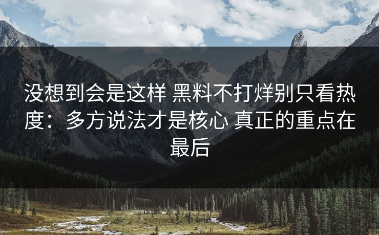 没想到会是这样 黑料不打烊别只看热度：多方说法才是核心 真正的重点在最后