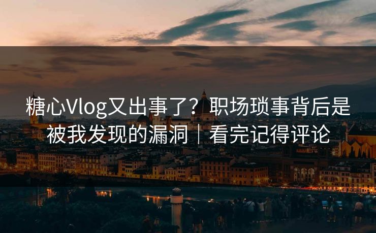 糖心Vlog又出事了？职场琐事背后是被我发现的漏洞｜看完记得评论