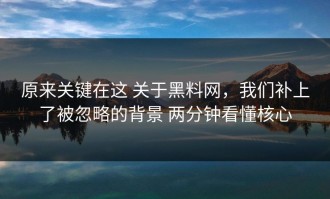 原来关键在这 关于黑料网，我们补上了被忽略的背景 两分钟看懂核心