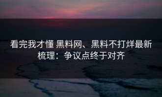 看完我才懂 黑料网、黑料不打烊最新梳理：争议点终于对齐