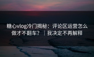 糖心vlog冷门揭秘：评论区运营怎么做才不翻车？｜我决定不再解释