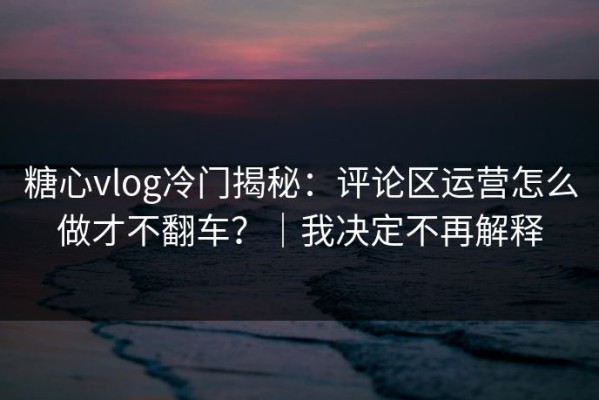 糖心vlog冷门揭秘：评论区运营怎么做才不翻车？｜我决定不再解释