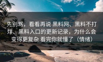 先别骂，看看再说 黑料网、黑料不打烊、黑料入口的更新记录，为什么会变得更复杂 看完你就懂了（情绪）
