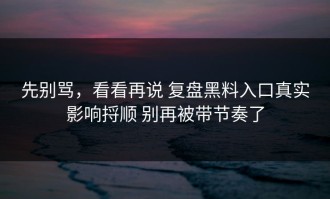 先别骂，看看再说 复盘黑料入口真实影响捋顺 别再被带节奏了