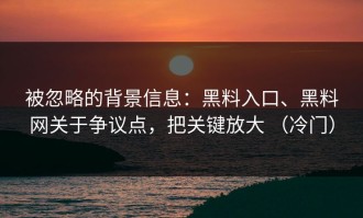 被忽略的背景信息：黑料入口、黑料网关于争议点，把关键放大 （冷门）