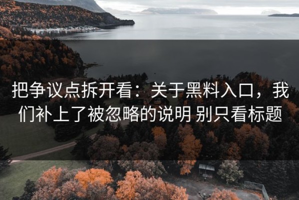 把争议点拆开看：关于黑料入口，我们补上了被忽略的说明 别只看标题