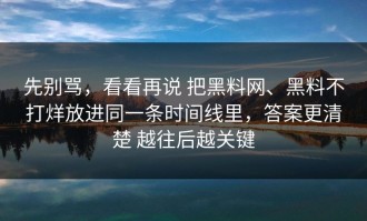 先别骂，看看再说 把黑料网、黑料不打烊放进同一条时间线里，答案更清楚 越往后越关键