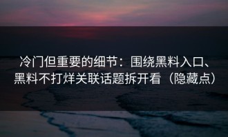 冷门但重要的细节：围绕黑料入口、黑料不打烊关联话题拆开看（隐藏点）