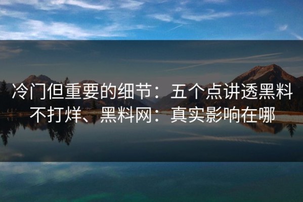 冷门但重要的细节：五个点讲透黑料不打烊、黑料网：真实影响在哪