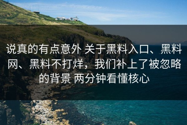 说真的有点意外 关于黑料入口、黑料网、黑料不打烊，我们补上了被忽略的背景 两分钟看懂核心