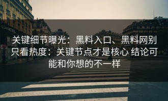 关键细节曝光：黑料入口、黑料网别只看热度：关键节点才是核心 结论可能和你想的不一样