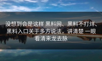 没想到会是这样 黑料网、黑料不打烊、黑料入口关于多方说法，讲清楚 一眼看清来龙去脉