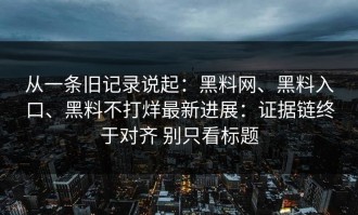 从一条旧记录说起：黑料网、黑料入口、黑料不打烊最新进展：证据链终于对齐 别只看标题