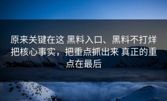 原来关键在这 黑料入口、黑料不打烊把核心事实，把重点抓出来 真正的重点在最后
