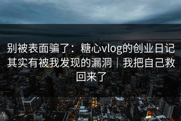 别被表面骗了：糖心vlog的创业日记其实有被我发现的漏洞｜我把自己救回来了