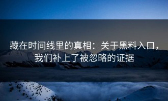 藏在时间线里的真相：关于黑料入口，我们补上了被忽略的证据