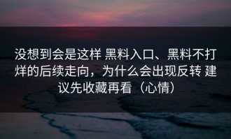 没想到会是这样 黑料入口、黑料不打烊的后续走向，为什么会出现反转 建议先收藏再看（心情）