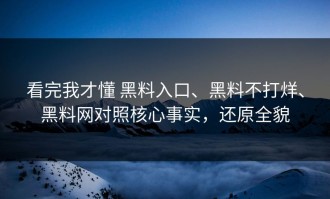 看完我才懂 黑料入口、黑料不打烊、黑料网对照核心事实，还原全貌