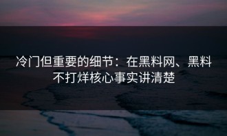 冷门但重要的细节：在黑料网、黑料不打烊核心事实讲清楚