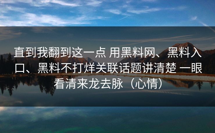 直到我翻到这一点 用黑料网、黑料入口、黑料不打烊关联话题讲清楚 一眼看清来龙去脉（心情）