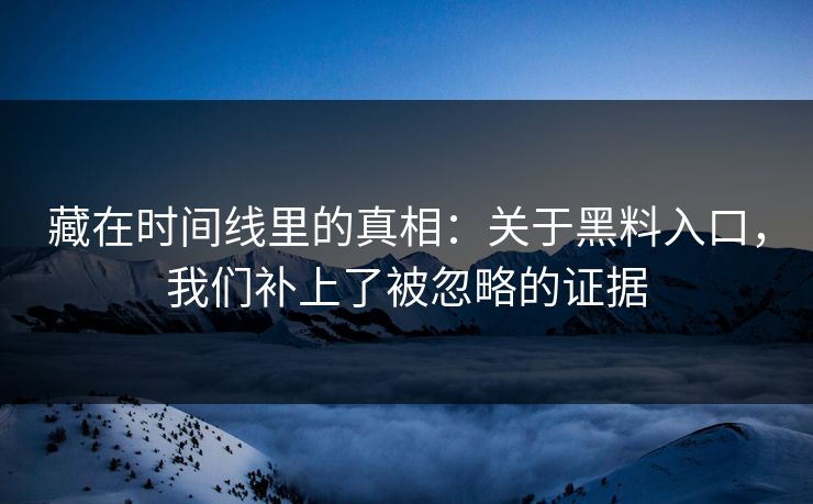 藏在时间线里的真相：关于黑料入口，我们补上了被忽略的证据