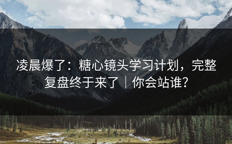 凌晨爆了：糖心镜头学习计划，完整复盘终于来了｜你会站谁？
