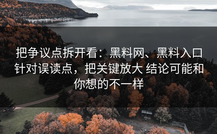 把争议点拆开看：黑料网、黑料入口针对误读点，把关键放大 结论可能和你想的不一样