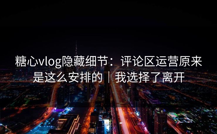 糖心vlog隐藏细节：评论区运营原来是这么安排的｜我选择了离开