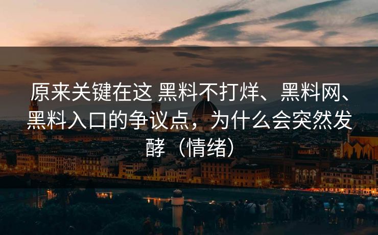 原来关键在这 黑料不打烊、黑料网、黑料入口的争议点，为什么会突然发酵（情绪）